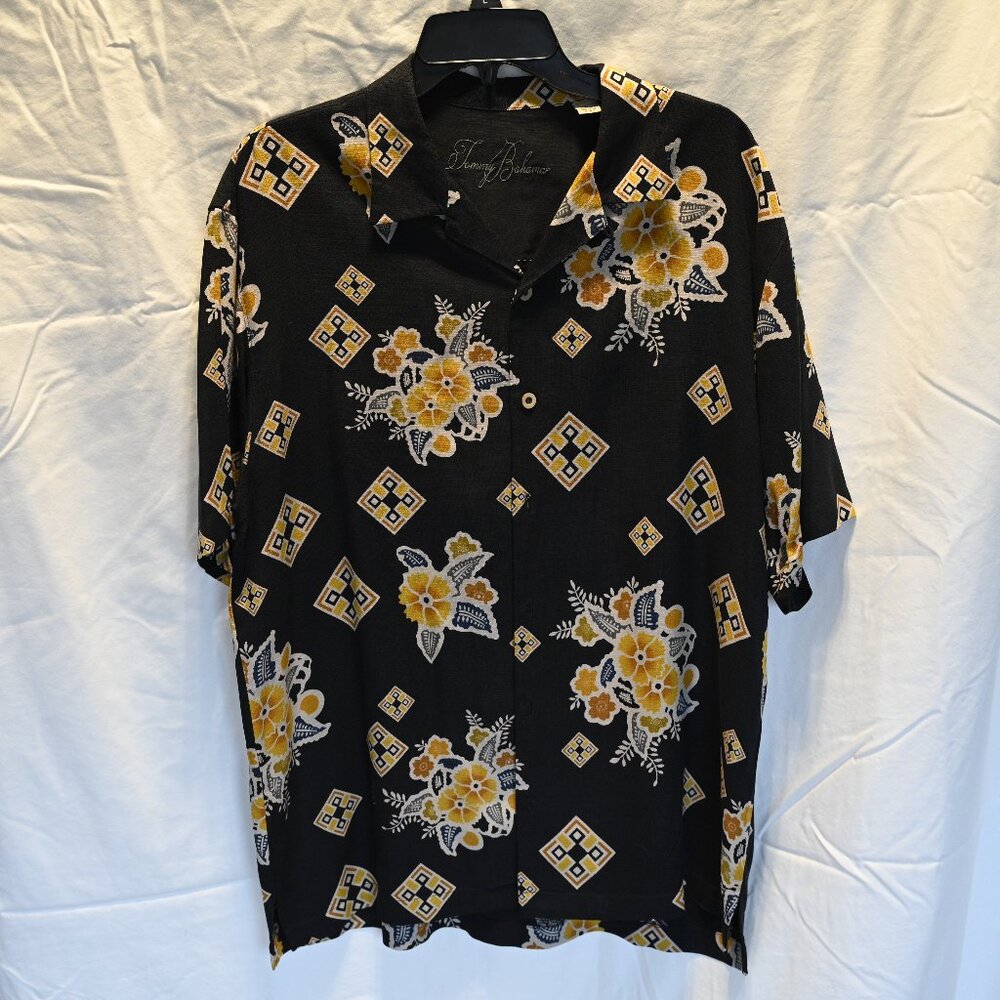 Tommy Bahama men's silk shirt, black and yellow, size L